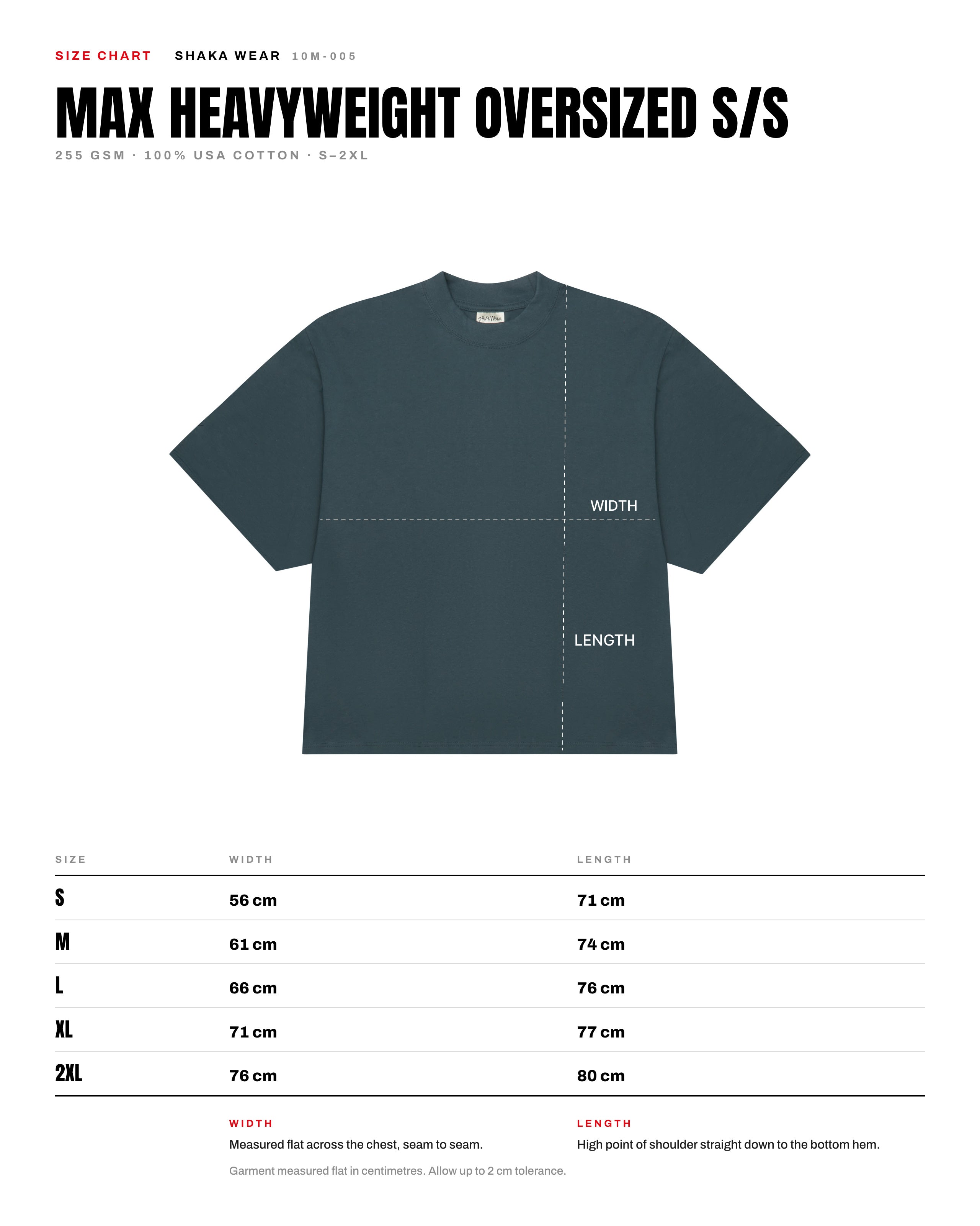 Shaka Wear 7.5oz Max Heavyweight Oversized Tee size chart