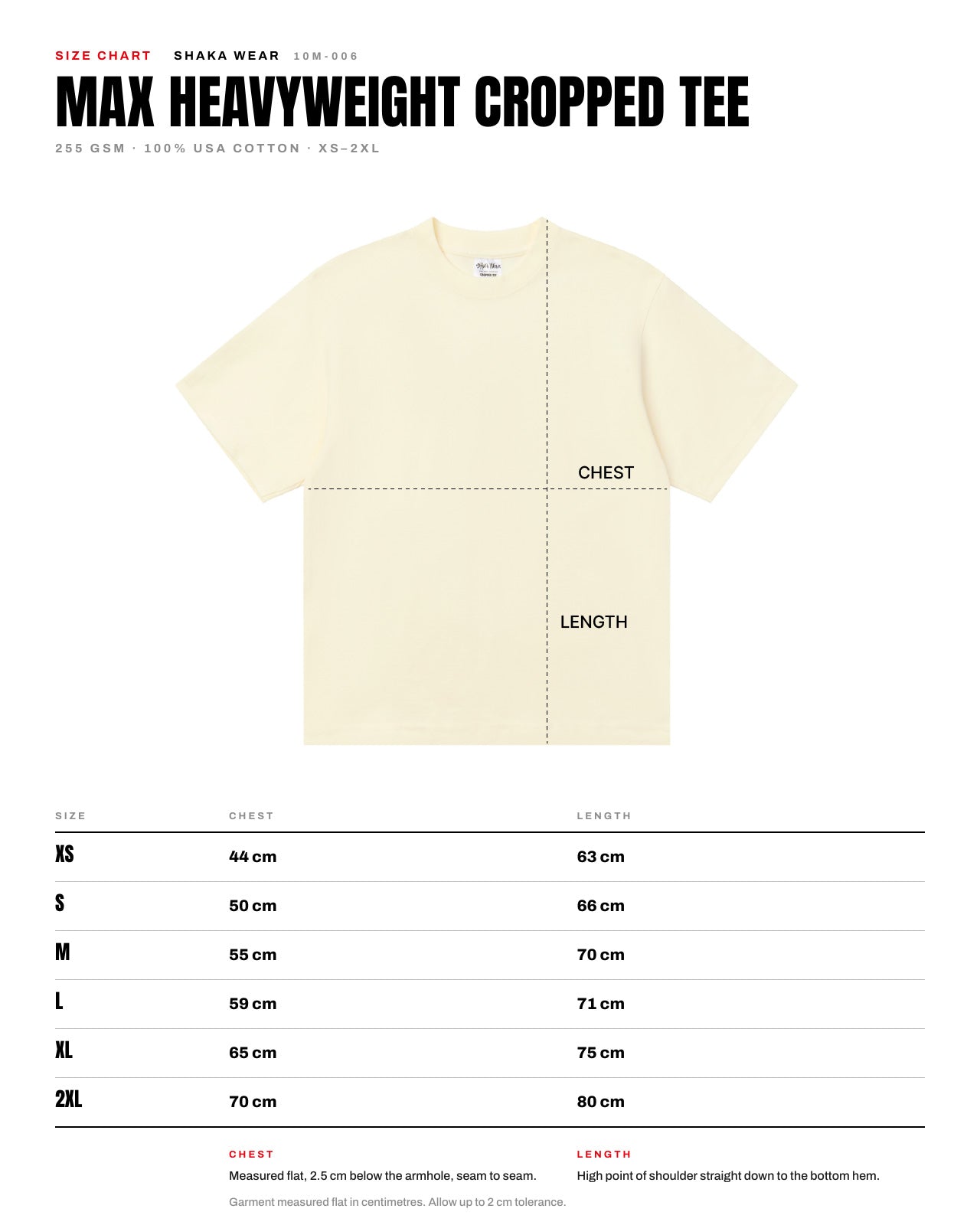 Shaka Wear 7.5oz Max Heavyweight Cropped Tee size chart